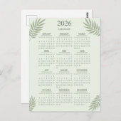 2026 Calendar Boho Blumenästhesie Grün Postkarte (Vorne/Hinten)