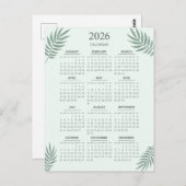 2026 Calendar Boho Blumenästhetische Minze Grün Postkarte (Vorne/Hinten)