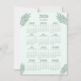 2026 Calendar Boho Blumenästhetische Minze Grün Postkarte