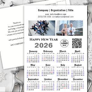 2026 Calendar Business 2 Foto Logo QR Minimalistis Feiertagspostkarte