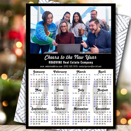 2026 Calendar Business Foto Modernes Schwarzes Min Feiertagskarte