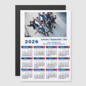 2026 Calendar Business Foto Simple Blue Red Magnetkarte (Vorne/Hinten)