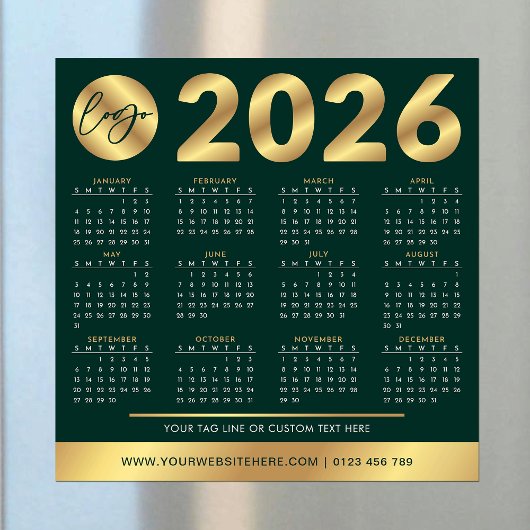 2026 Calendar Business-Logo Grün & Gold Corporate Magnetkarte