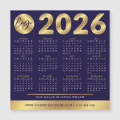 2026 Calendar Business Logo Navy & Gold Corporate Magnetkarte (Vorderseite)