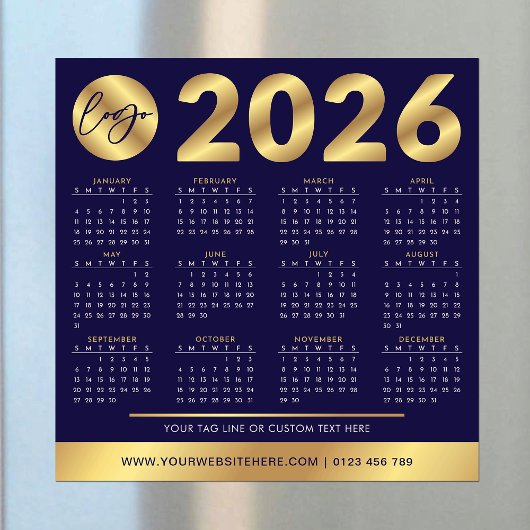 2026 Calendar Business Logo Navy & Gold Corporate Magnetkarte