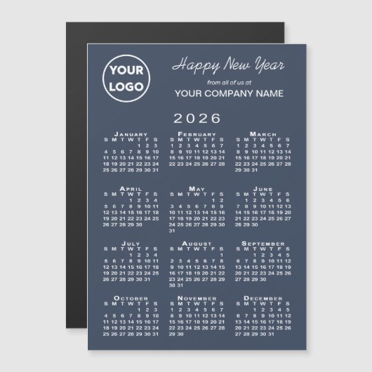 2026 Calendar Business Logo Navy Holiday Magnet (Vorne/Hinten)