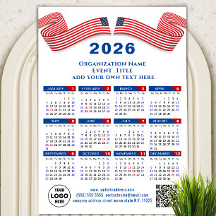 2026 Calendar Business Logo QR Code Blue Magnetic Magnetkarte