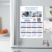 2026 Calendar Business Logo QR Code Blue Magnetic Magnetkarte