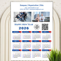 2026 Calendar Business Logo QR Code Blue Magnetic