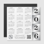 2026 Calendar Business Logo QR Code Chrome Silver Magnetkarte (Vorne/Hinten)