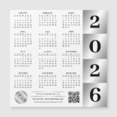 2026 Calendar Business Logo QR Code Chrome Silver Magnetkarte (Vorderseite)