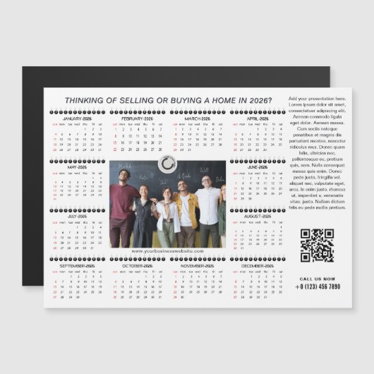 2026 Calendar Business Logo QR Code Team Foto Magnetkarte (Vorne/Hinten)