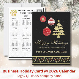 2026 Calendar Business-Logo QR Feierlich Feiertagskarte