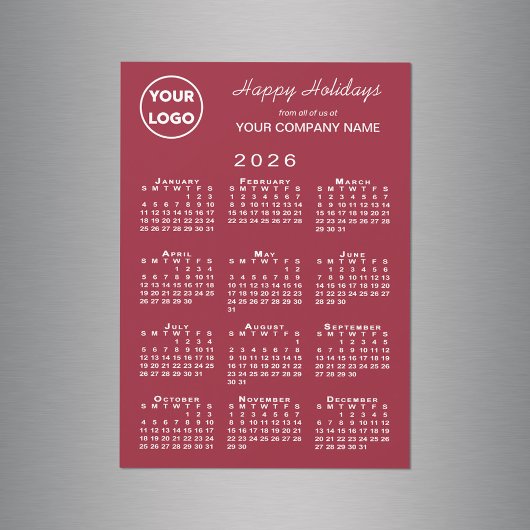 2026 Calendar Business Logo Red Holiday Magnet