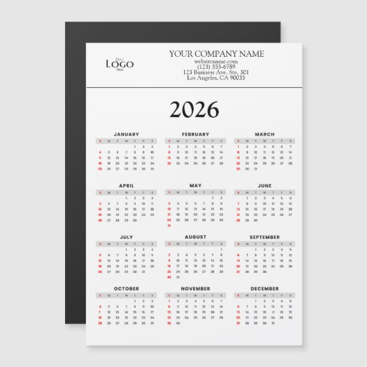 2026 Calendar Business Logo Text | Any background Magnetkarte (Vorne/Hinten)