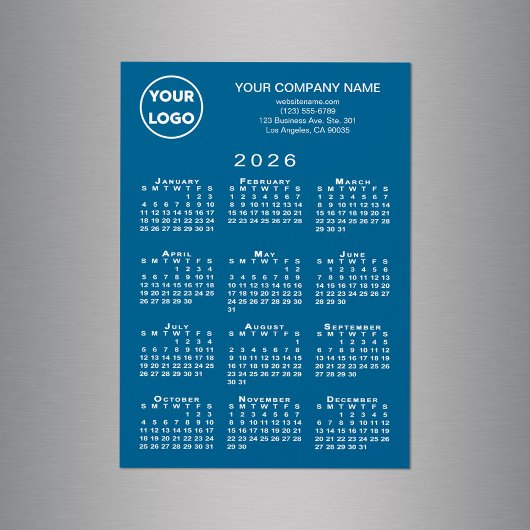 2026 Calendar Business Logo Text Blue Magnet Card