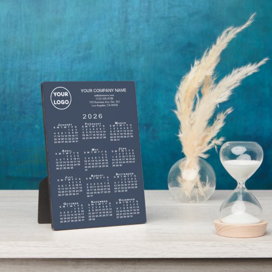 2026 Calendar Business-Logo Text Navy Blue Desktop Fotoplatte (Seite)