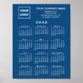 2026 Calendar Business-Logo und Text blau Poster (Vorne)