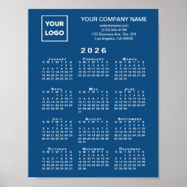 2026 Calendar Business-Logo und Text blau Poster