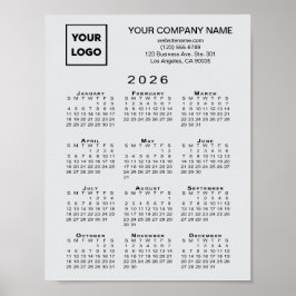 2026 Calendar Business-Logo und Text leicht grau Poster