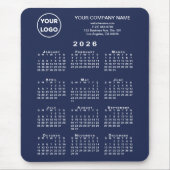 2026 Calendar Business-Logo und Text Navy Blue Mousepad (Vorne)