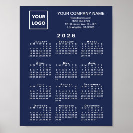 2026 Calendar Business-Logo und Text Navy Blue Poster