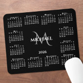 2026 Calendar Chic Monogram Name on Black Mousepad