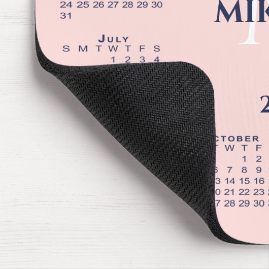 2026 Calendar Chic Monogram Name on Coral Pink Mousepad (Ecke)