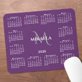 2026 Calendar Chic Monogram Name on Purple Mousepad