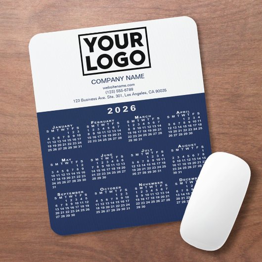2026 Calendar Company Logo and Text Navy White Mousepad