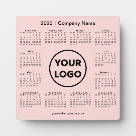 2026 Calendar Company Logo Pink Business Fotoplatte (Vorderseite)