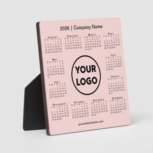 2026 Calendar Company Logo Pink Business Fotoplatte (Vorderseite)