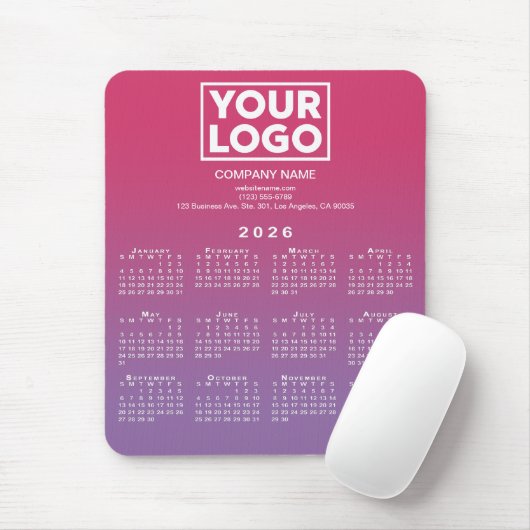 2026 Calendar Company Logo Pink to Purple Gradient Mousepad (Mit Mouse)