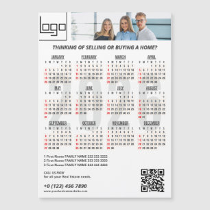 2026 Calendar Company Logo QR Code Burgundy Foto Magnetkarte