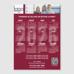 2026 Calendar Company Logo QR Code Burgundy Foto Magnetkarte