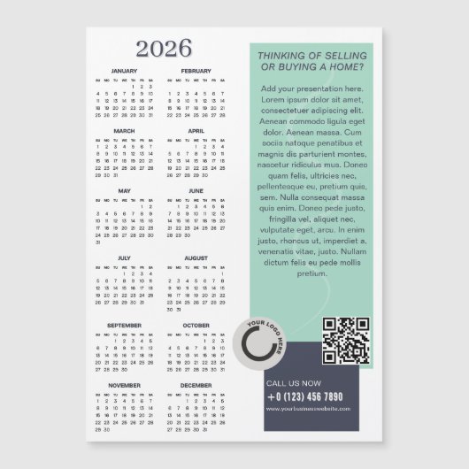 2026 Calendar Company Logo QR Code Magnetkarte (Vorderseite)