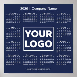 2026 Calendar Company Logo und Name Navy Blue Poster