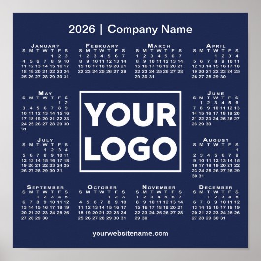2026 Calendar Company Logo und Name Navy Blue Poster (Vorne)