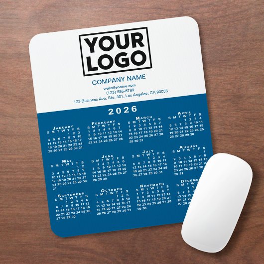 2026 Calendar Company Logo und Text blau weiß Mousepad
