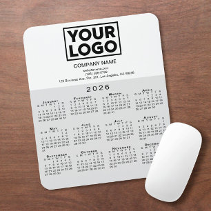2026 Calendar Company Logo und Text grau weiß Mousepad