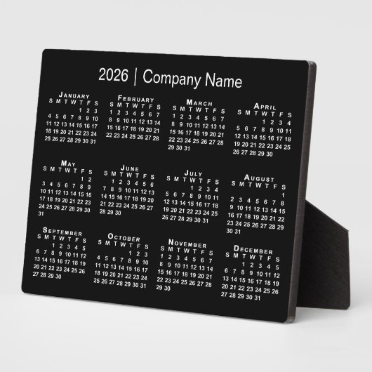 2026 Calendar Company Name Black Desktop Fotoplatte (Seite)