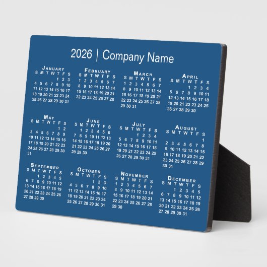 2026 Calendar Company Name Blue Desktop Fotoplatte (Seite)