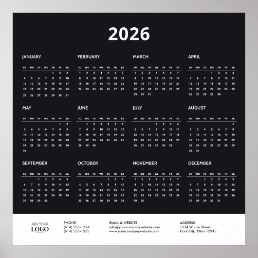 2026 Calendar Corporate Business Logo Branded  Poster (Vorne)