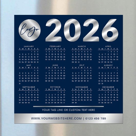 2026 Calendar Corporate Company Logo Navy & Silver Magnetkarte