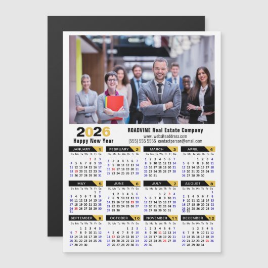 2026 Calendar Corporate Foto Black Simple Magnet (Vorne/Hinten)