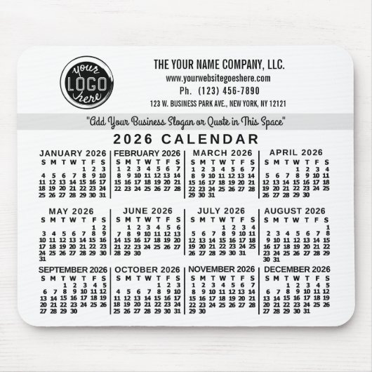 2026 Calendar Custom Business Logo Name Easy White Mousepad (Vorne)