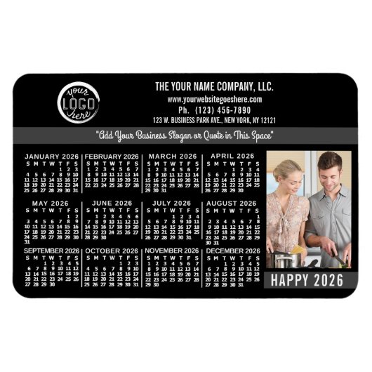 2026 Calendar Custom Business Logo Name Photo Blk Magnet (Horizontal)