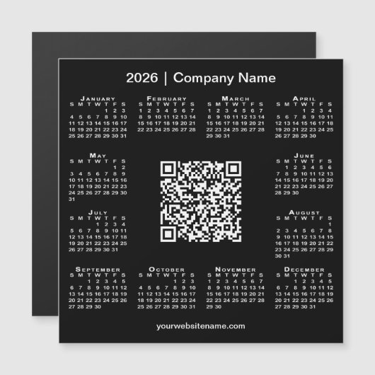 2026 Calendar Custom Business QR Code Black Magnet (Vorne/Hinten)