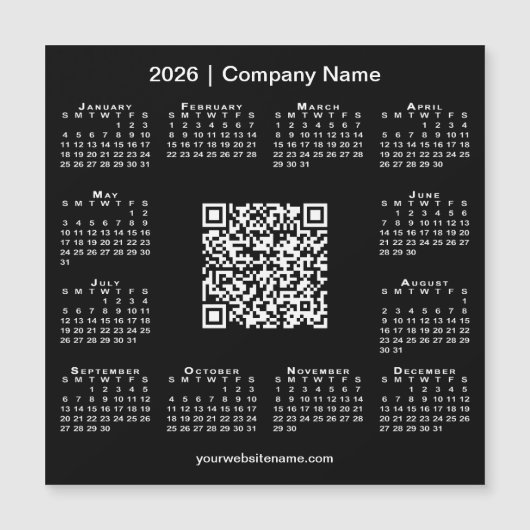 2026 Calendar Custom Business QR Code Black Magnet (Vorderseite)