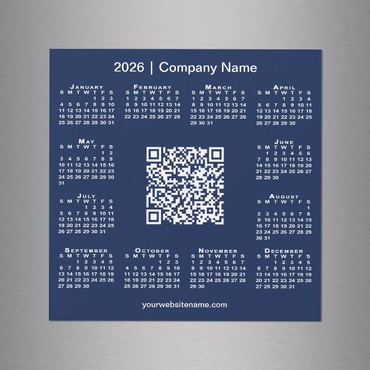 2026 Calendar Custom Business QR Code Navy Magnet